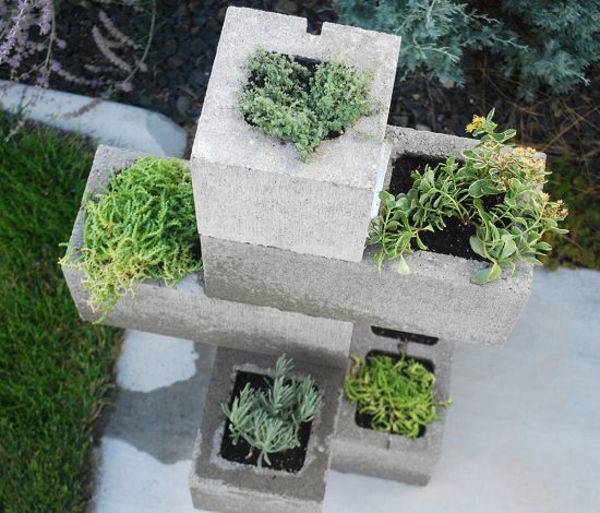 DIY Cinder Block Planter- Finished project above