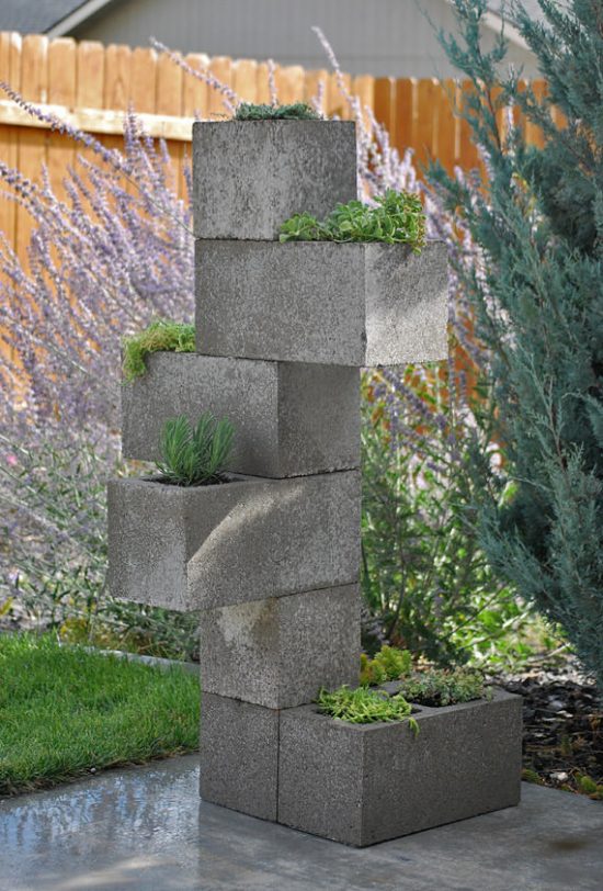 DIY Cinder Block Planter The Garden Glove   Vertical Cinder Block Planter 7 550x812 