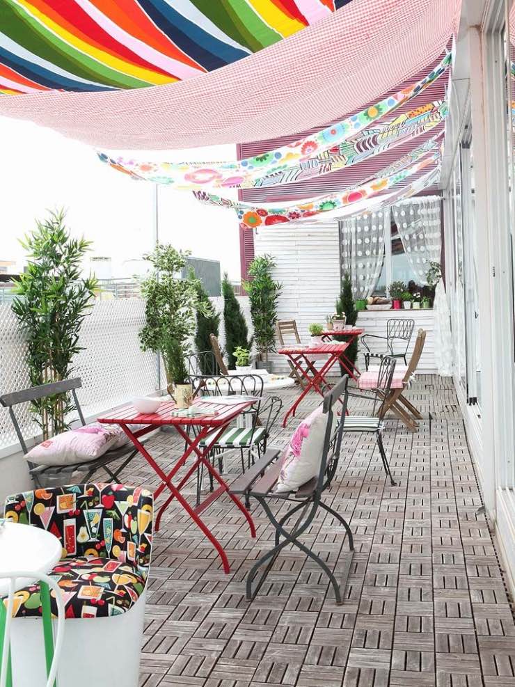 hanging fabric covering a dining patio