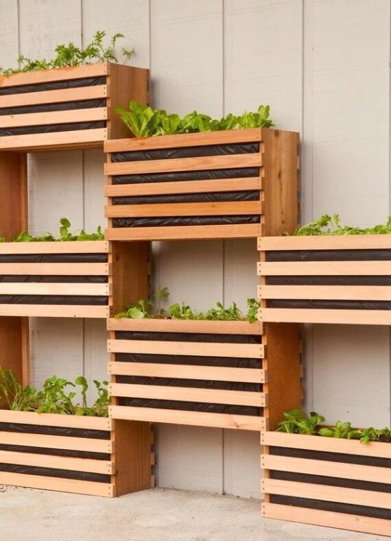 DIY modern vertical garden made from wooden crates